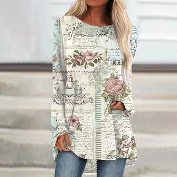 Женская футболка с длинным рукавом, уличная трендовая одежда, топ с круглым вырезом и принтом, свободная модная одежда, высококачественная женская футболка S