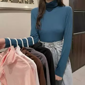 Женская футболка с длинным рукавом, весенне-осенняя однотонная приталенная повседневная рубашка, женские пуловеры, базовая футболка Y2k, уличная одежда, мягкие топы M