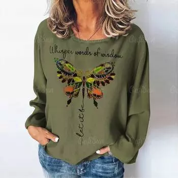 Женская футболка с длинным рукавом, винтажные топы с принтом, повседневные выходные, базовая футболка с круглым вырезом для девочек, женские футболки Y2k, осенняя одежда большого размера L