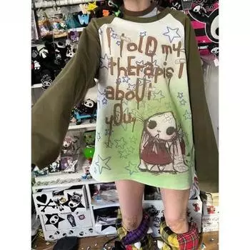 Женская футболка с длинным рукавом Y2k, свободная футболка с графическим принтом в стиле панк, с надписью Tie Dye, футболка в стиле гранж для пары M зелёный