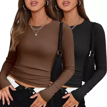 Женская футболка с длинными рукавами и круглым вырезом, повседневная облегающая футболка с верхом S
