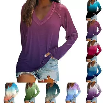 Женская футболка с длинными рукавами и v-образным вырезом, повседневный топ с цветочным принтом и принтом тай-дай XL зелёный