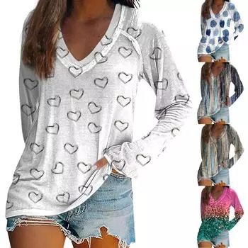 Женская футболка с длинными рукавами и v-образным вырезом, повседневный топ с цветочным принтом и принтом тай-дай XL розовый