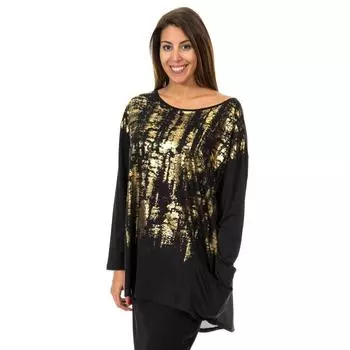 Женская футболка с длинными рукавами и вырезом-лодочкой 10DML0437 XS чёрный