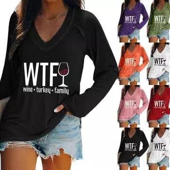 Женская футболка с длинными рукавами, V-образным вырезом, градиентным принтом букв, повседневный и удобный топ L зелёный