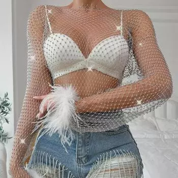 Женская футболка с длинными рукавами в сетку Diamond Mesh - Y8052 Medium