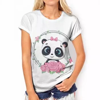 Женская футболка с героями мультфильмов, супер большой топ с круглым вырезом и короткими рукавами, футболка с принтом панды и животными для женщин, повседневный свитшот XS