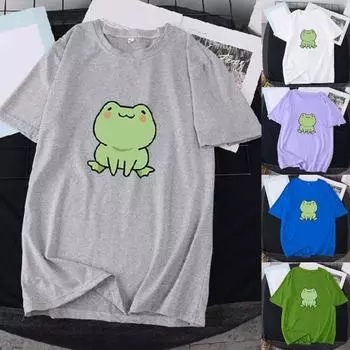 Женская футболка с героями мультфильмов, легкая одежда из полиэстера с коротким рукавом и лягушкой, женский пуловер, топ на лето 2XL чёрный