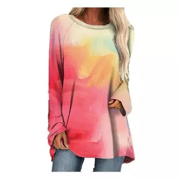 Женская футболка с градиентным принтом, облегающая футболка с длинным рукавом, женская осенняя модная повседневная футболка с длинным рукавом с запахом, женский топ больших размеров S