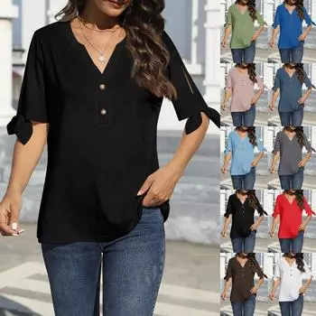 Женская футболка с градиентом цвета, на каждый день, однотонная, с коротким рукавом, модные летние топы с v-образным вырезом, стандартный крой XXL синий