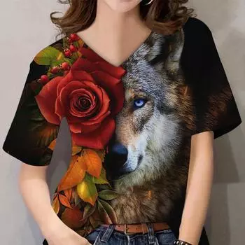 Женская футболка с графическим 3d принтом животных, летние черные футболки с короткими рукавами в стиле Харадзюку, уличная модная повседневная женская одежда XS