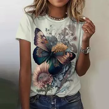 Женская футболка с графическим принтом бабочки, летние повседневные топы с короткими рукавами, уличная модная футболка с круглым вырезом, женская одежда большого размера 3XL