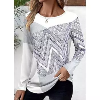 Женская футболка с графическим принтом белого цвета с длинным рукавом, повседневная, выходного дня, модная, с круглым вырезом, стандартный крой, весна и осень S