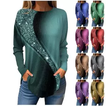 Женская футболка с графическим принтом, длинный рукав, повседневная мода, круглый вырез, стандартный крой XXXL серый