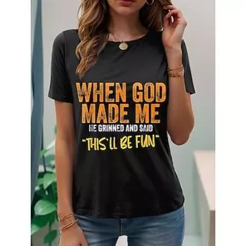 Женская футболка с графическим принтом и буквами, стильная повседневная, с коротким рукавом, круглым вырезом, обычные топы, повседневные, выходные, с принтом, черная, белая, розовая, синяя, фиолетовая, лето, весна S