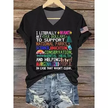 Женская футболка с графическим принтом и буквами, повседневная, с коротким рукавом, с V-образным вырезом, обычные топы, повседневный принт, лето-весна S