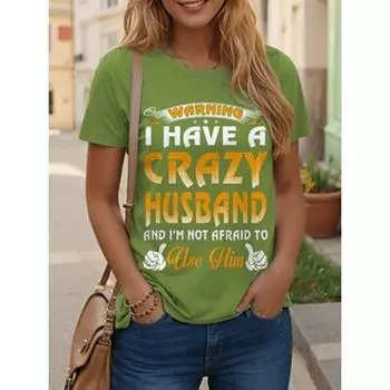 Женская футболка с графическим принтом и буквами, стильная повседневная, с коротким рукавом, круглым вырезом, обычные топы, повседневный принт, лето-весна S