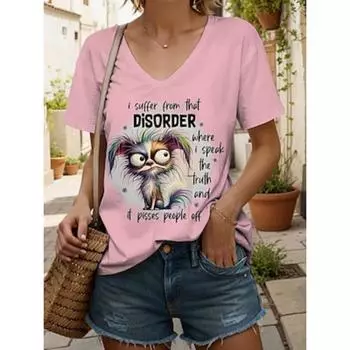 Женская футболка с графическим принтом животных и буквами, винтажная, стильная, этническая, с коротким рукавом, с V-образным вырезом, обычные топы, лето-весна S