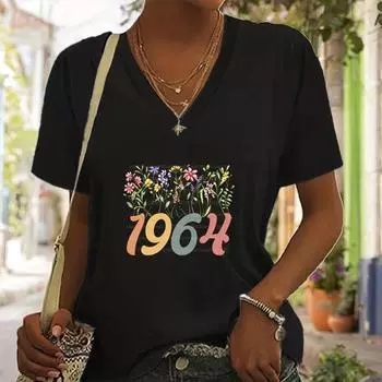 Женская футболка с индивидуальностью Harajuku Fashion Trend Футболка с короткими рукавами и V-образным вырезом Y2k Shitrs Girl Повседневные футболки в стиле ретро с V-образным вырезом S