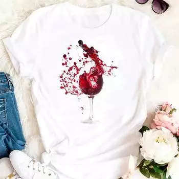 Женская футболка с индивидуальным принтом бокала для вина, забавная летняя футболка с коротким рукавом в стиле Харадзюку, женская футболка 90-х годов, футболка для девочек, женские топы, футболка S белый