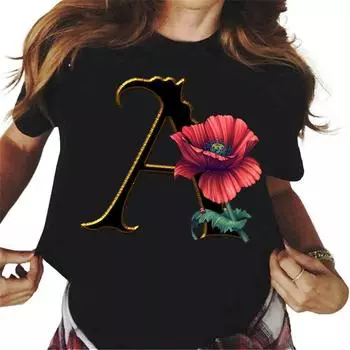 Женская футболка с индивидуальным принтом и буквами имени, красный мак, шрифт ABCDEFG, короткий рукав S
