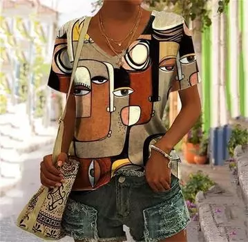 Женская футболка с искусственным карманом, цифровой 3D принт, модный тренд, тонкий легкий, с круглым вырезом, с коротким рукавом, женская одежда, летний пуловер для отдыха M