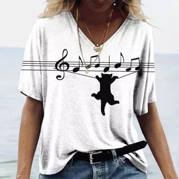 Женская футболка с изображением кота в стиле аниме, 2022 г., большие модные топы с короткими рукавами и принтом, летняя повседневная повседневная одежда для девочек, уличная одежда в стиле Харадзюку 2XL