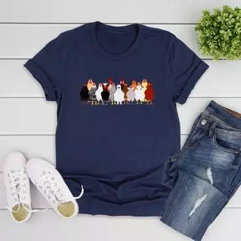 Женская футболка с изображением курицы Футболка с изображением курицы Футболка с изображением животных Подарок на день матери Забавная футболка с изображением фермера Женская футболка с коротким рукавом S чёрный