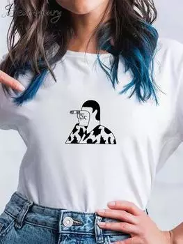 Женская футболка с изображением персонажа из мультфильма, свободные женские футболки с круглым вырезом, летняя простая женская футболка