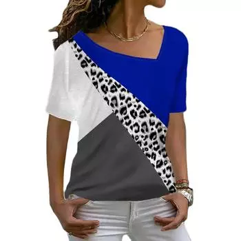 Женская футболка с контрастным цифровым 3D принтом в клетку Harajuku с коротким рукавом, сексуальная косая шея, модная уличная удобная женская футболка XS