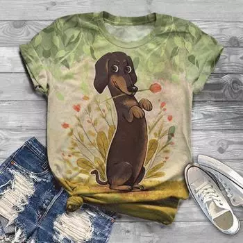 Женская футболка с коротким рукавом, футболка с 3d животным принтом, женская шея, женская эстетичная рубашка большого размера для женщин XS зелёный