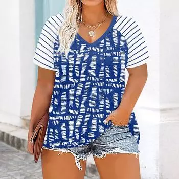 Женская футболка с коротким рукавом и большим V-образным вырезом с 3D-печатью Футболки XL