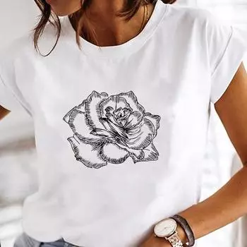 Женская футболка с коротким рукавом и цветочным принтом, милая футболка с принтом 90-х годов, летняя модная футболка, одежда, повседневная женская футболка с рисунком S