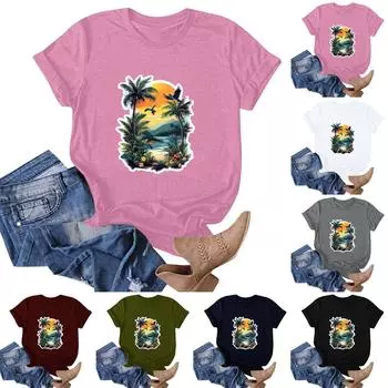 Женская футболка с коротким рукавом и гавайским цветочным принтом L чёрный