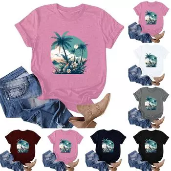 Женская футболка с коротким рукавом и гавайским цветочным принтом L чёрный