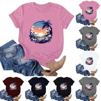 Женская футболка с коротким рукавом и гавайским цветочным принтом L розовый