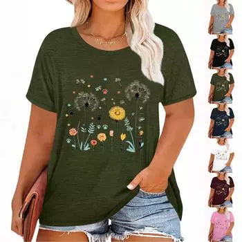 Женская футболка с коротким рукавом и гавайским цветочным принтом L армия зеленый