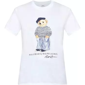 Женская футболка с коротким рукавом и круглым вырезом с графическим принтом медведя Polo Ralph Lauren Белая 211839284-001 L