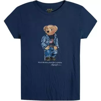 Женская футболка с коротким рукавом и круглым вырезом Polo Ralph Lauren с графическим принтом медведя, топы, темно-синий 211796995-003 XS