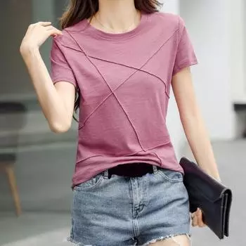 Женская футболка с коротким рукавом и круглым вырезом, эластичная, тонкая, впитывающая влагу, впитывающая пот L фиолетовый