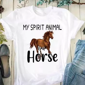 Женская футболка с коротким рукавом и милым принтом «Лошадь Любовь животных», верхняя одежда, повседневная футболка, летняя модная футболка, женская футболка с графическим рисунком S