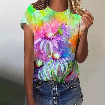 Женская футболка с коротким рукавом и О-образным вырезом, узор T, цветы, птицы, бабочки, 3D-принт, модный короткий рукав XXXL