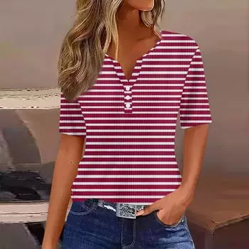 Женская футболка с коротким рукавом и полосатым принтом на шее L бежевый