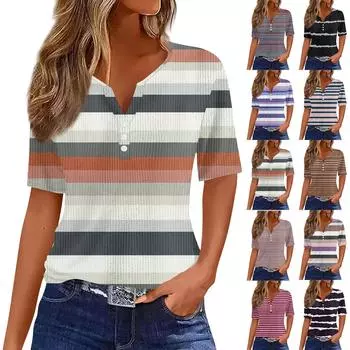 Женская футболка с коротким рукавом и полосатым принтом на шее L бежевый