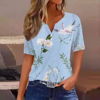 Женская футболка с коротким рукавом и принтом в полоску и воротником-стойкой L бежевый