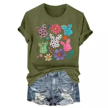 Женская футболка с коротким рукавом и принтом пасхального кролика L армия зеленый