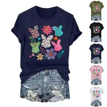 Женская футболка с коротким рукавом и принтом пасхального кролика M