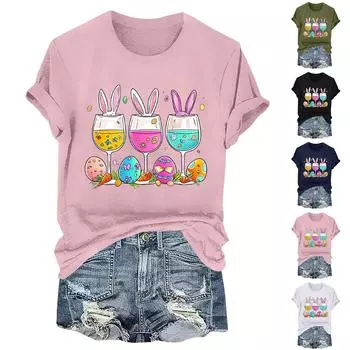 Женская футболка с коротким рукавом и принтом пасхального кролика XXL