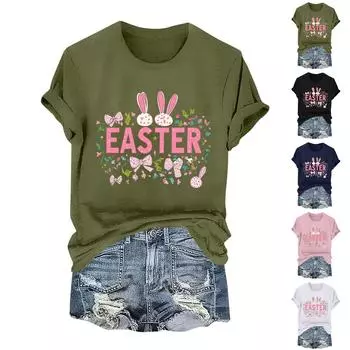 Женская футболка с коротким рукавом и принтом пасхального кролика M