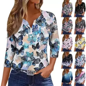 Женская футболка с коротким рукавом и винтажным цветочным принтом в рубчик XL синий